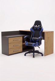 Set scrivania DANY angolare antracite e rovere artisan + poltrona REMUS blu