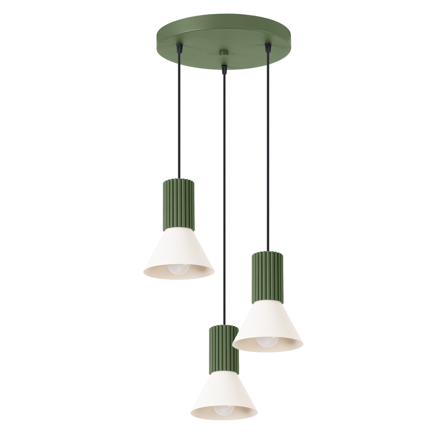 Lampada a sospensione Estria Crimson 3 luci E14 acciaio alluminio beige verde oliva