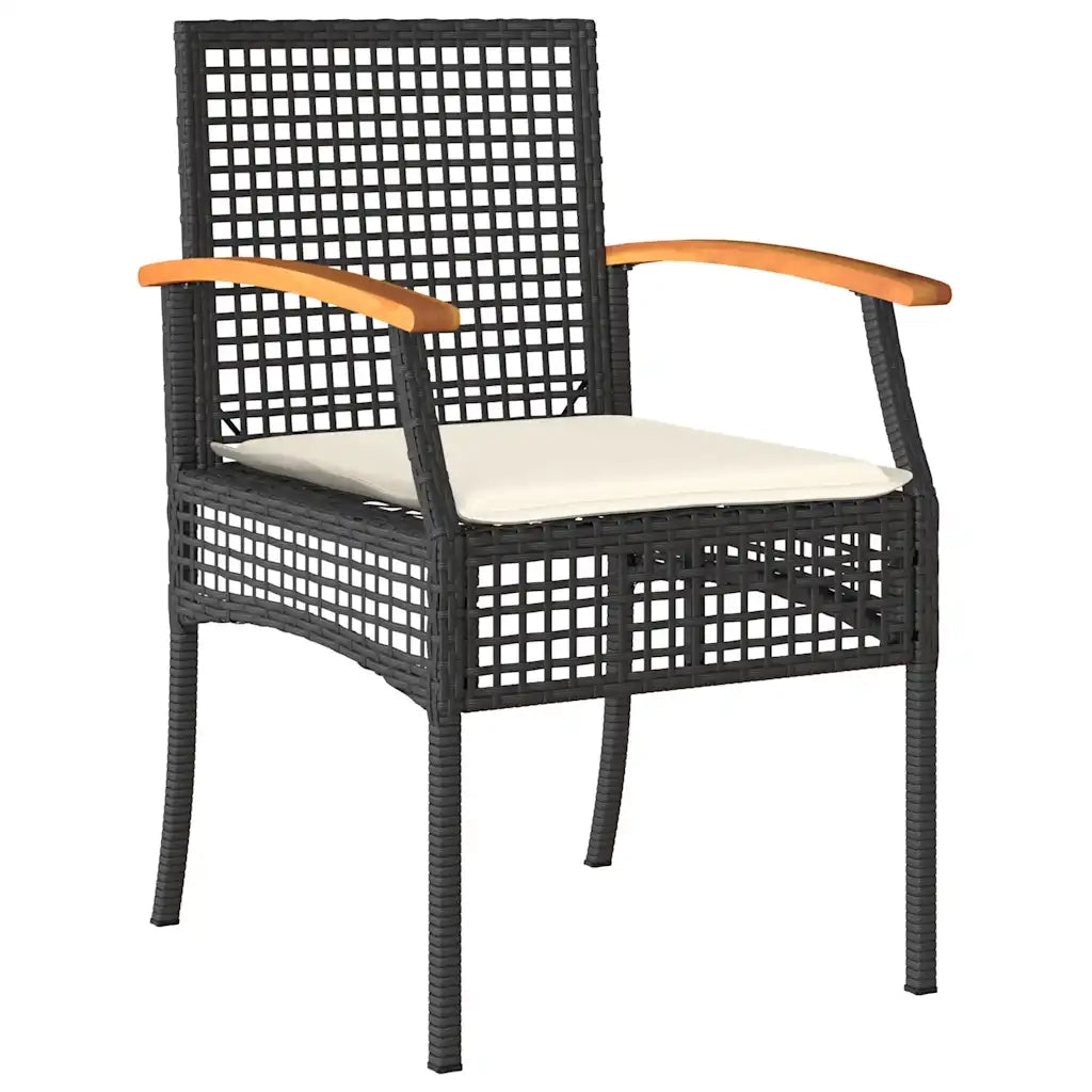 Set da Pranzo da Giardino 7 pz Nero con Cuscini in Polyrattan