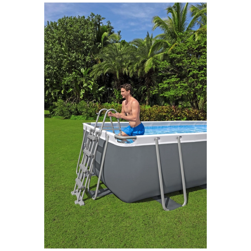 Piscina fuori terra rettangolare con telaio in acciaio e filtro a sabbia, 488x244x122 cm con scaletta e copertura capacità 11532 L - Bestway