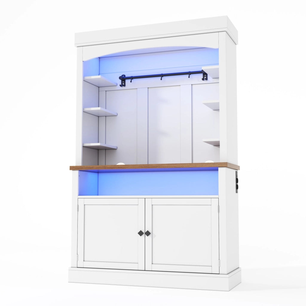 Credenza ad arco 106x43x183 cm con illuminazione LED RGB e presa integrata in MDF bianco