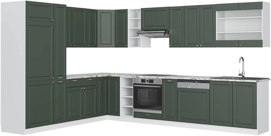 Cucina angolare completa Fame-Line, Quercia dorata, 347 x 60 cm, PL Marmo, per l'espansione personalizzata con moduli aggiuntivi compatibili