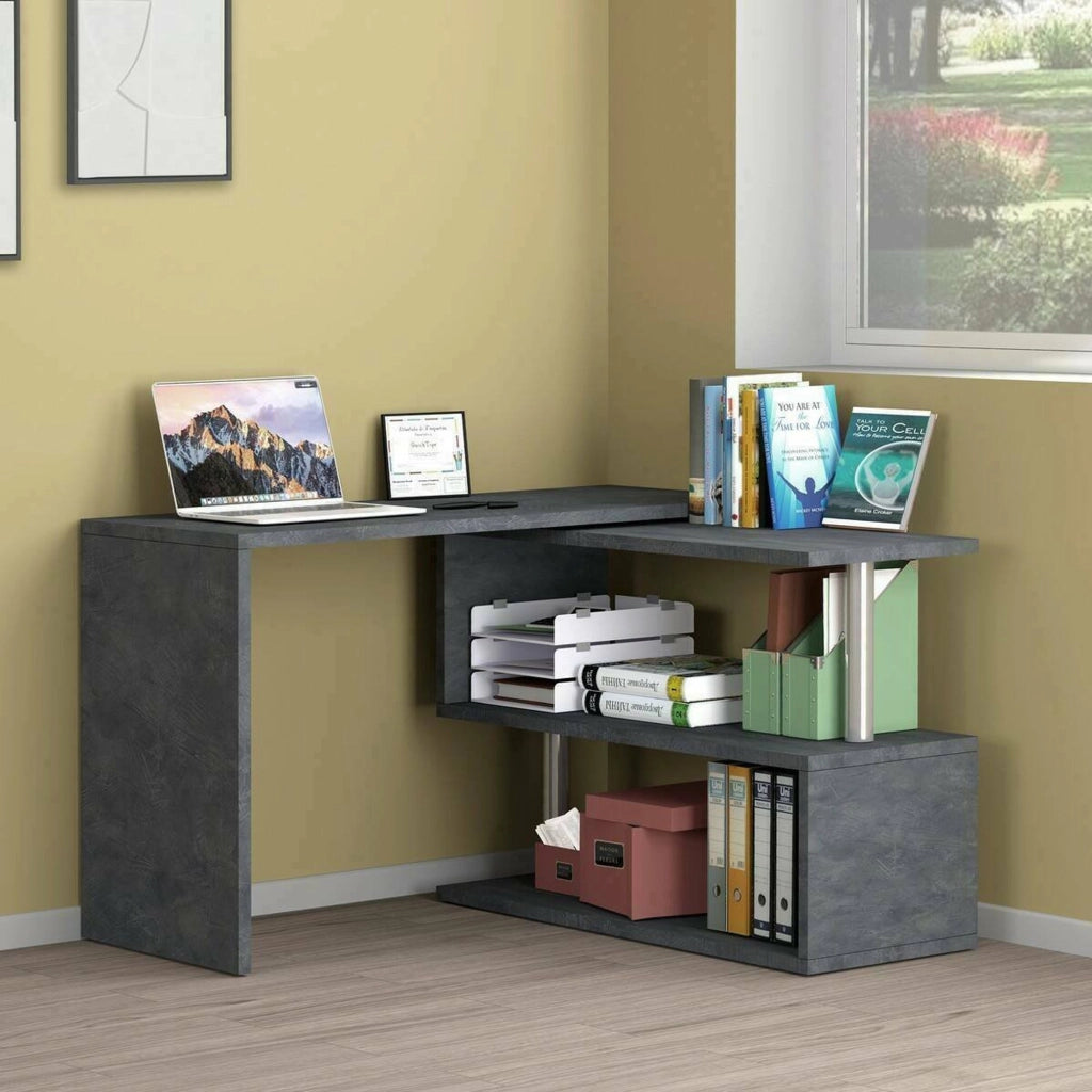 Topazio, Scrivania Angolare Made in Italy, 120x50x75h cm Nero Antracite