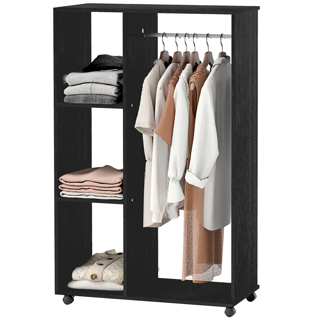 Armadio con ruote, barra appendiabiti e ripiani ¨C Minimal ¨C 80x40x128 cm nero