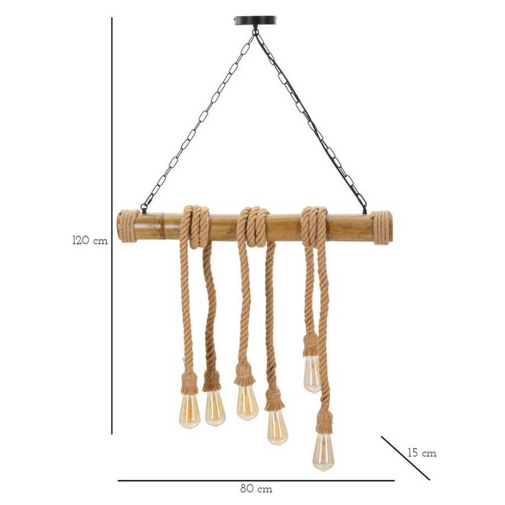 Lampadario Bamboo e Corda cm 80X15X120 - BAMBOO/ROPE
