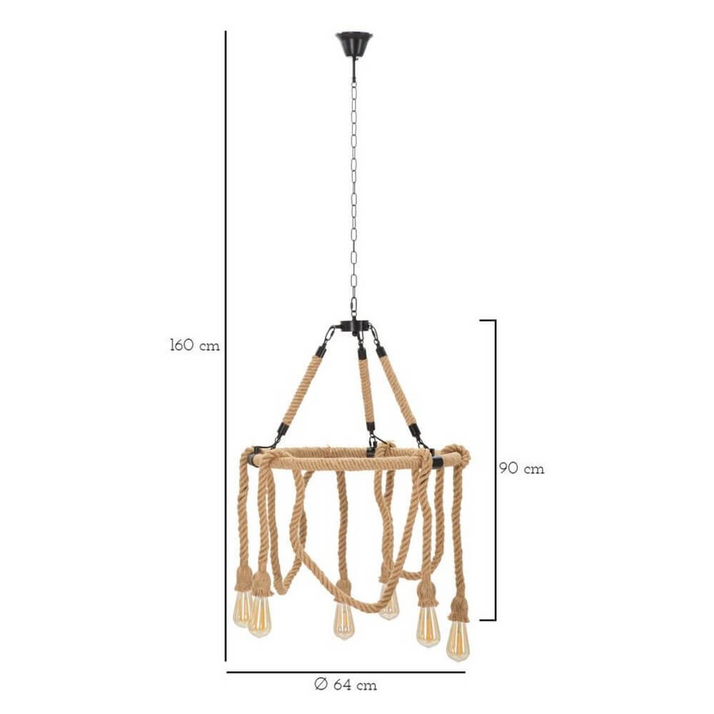 Lampadario Cerchio in Corda cm Ø 64X90 - ROPEIRCLE