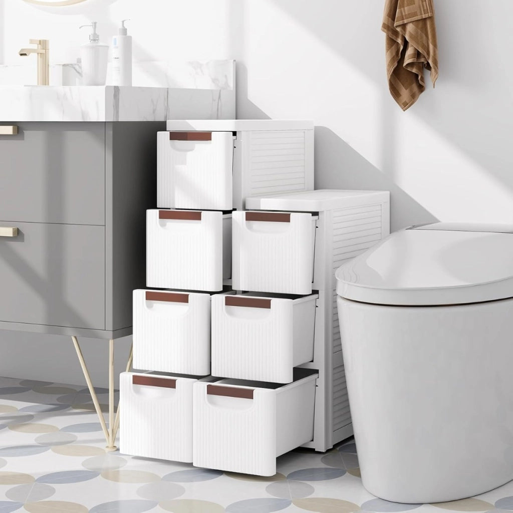 Mobiletto stretto con ruote-Carrello e organizzatore slim con 3 cassetti per spazi piccoli Bianco