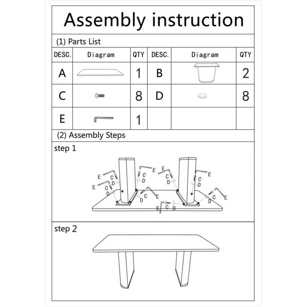 Tavolo da Pranzo Rettangolare cm 180X90X76 - TOLOSA