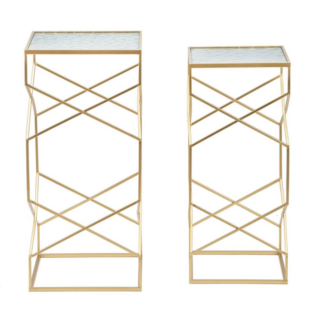 Tavolini Vetro Coppia cm 31,5X31,5X68 - 28X28X64 - GLASSYOPPIA