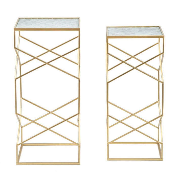 Tavolini Vetro Coppia cm 31,5X31,5X68 - 28X28X64 - GLASSYOPPIA