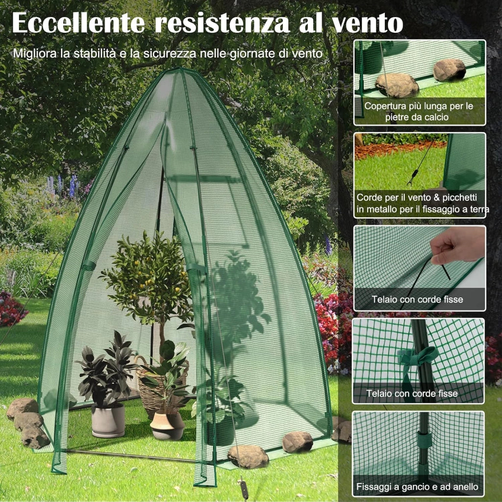 Serra da Giardino con Copertura in PE per Tutte le Stagioni, Porta Avvolgibile, Finestra a Rete, Serra da Esterno per Piante e Orto, Ideale per Balcone e Giardino 160 x 160 x 183 cm