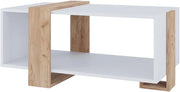 Tavolino Aven, Rovere bianco/dorato, 91.5 x 52 cm, con ripiano aggiuntivo per libri e riviste