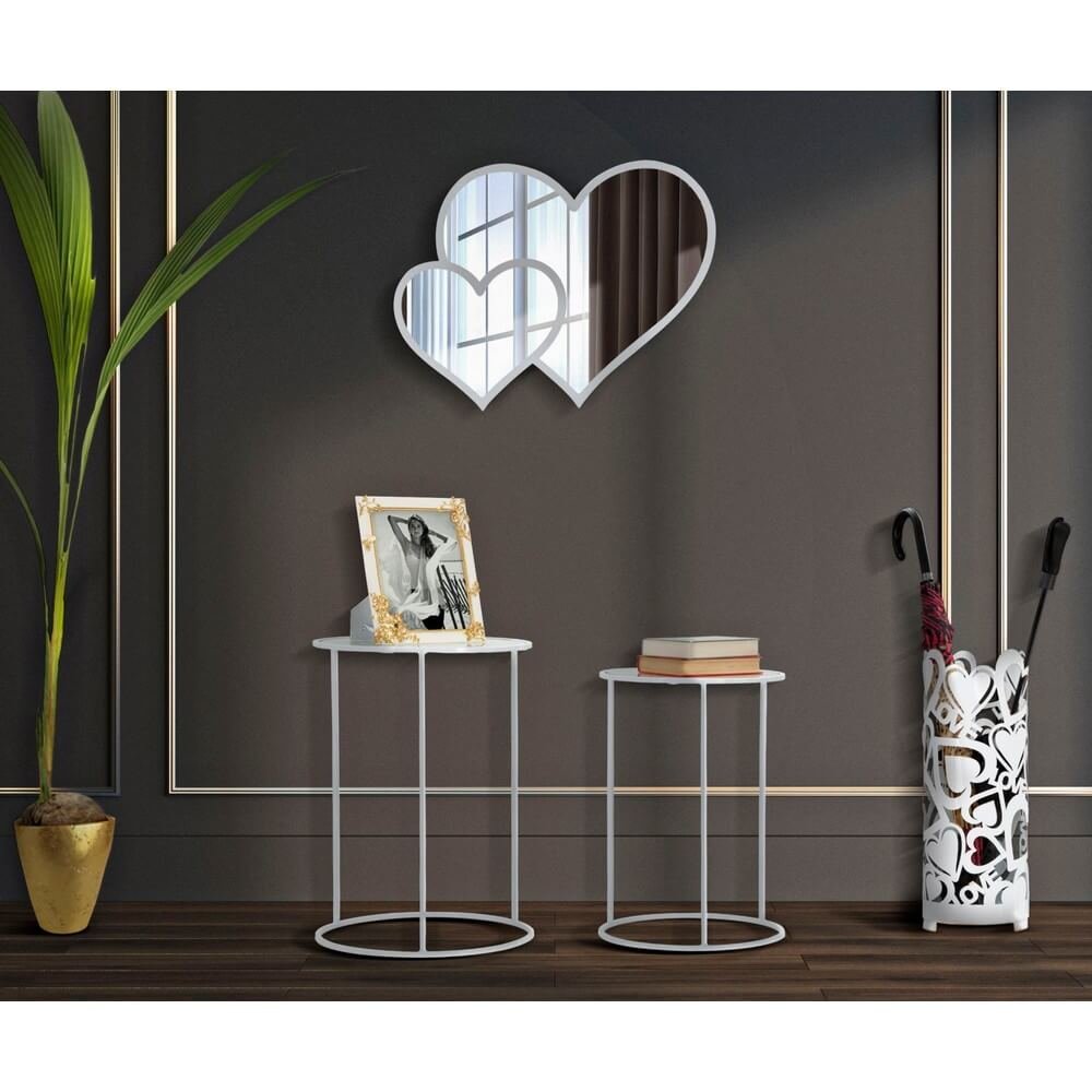 Tavolini Motivo Cuori Coppia cm diam 43X60 - 38X55 - WHITE HARTSOPPIA