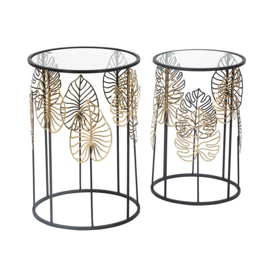 Tavolini Glam con Foglie Coppia cm diam 38X55 - 33X50 - FOGLIE GLAMOPPIA