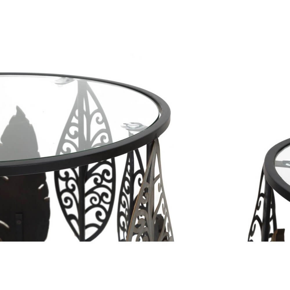 Tavolini in Ferro e Legno con Foglie Coppia cm 38X55 - 33X50 - FOGLIEOPPIA