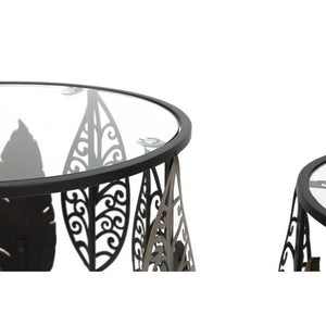 Tavolini in Ferro e Legno con Foglie Coppia cm 38X55 - 33X50 - FOGLIEOPPIA