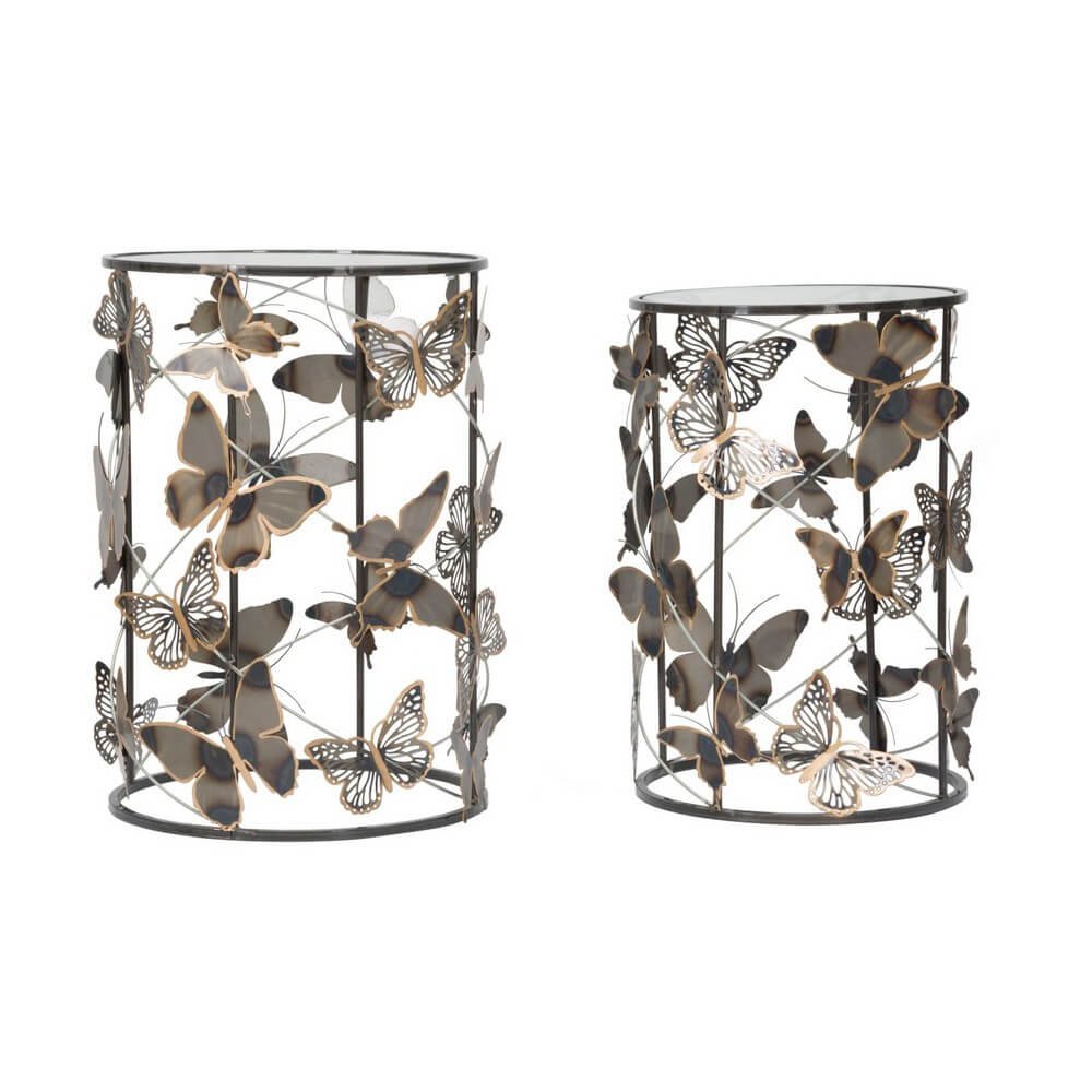 Tavolini Coppia Motivo Farfalle cm 41,3X55 - 35X50,3 - FARFALLEOPPIA