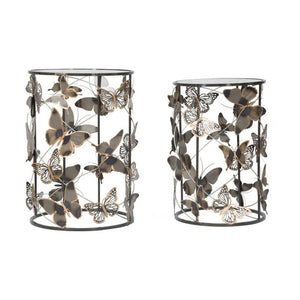 Tavolini Coppia Motivo Farfalle cm 41,3X55 - 35X50,3 - FARFALLEOPPIA