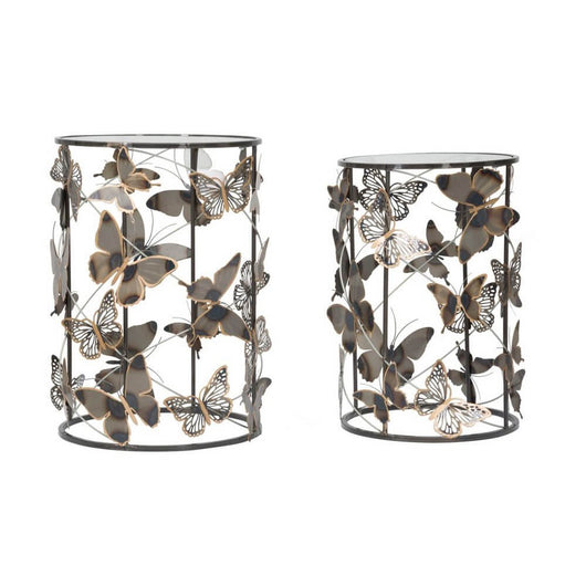 Tavolini Coppia Motivo Farfalle cm 41,3X55 - 35X50,3 - FARFALLEOPPIA