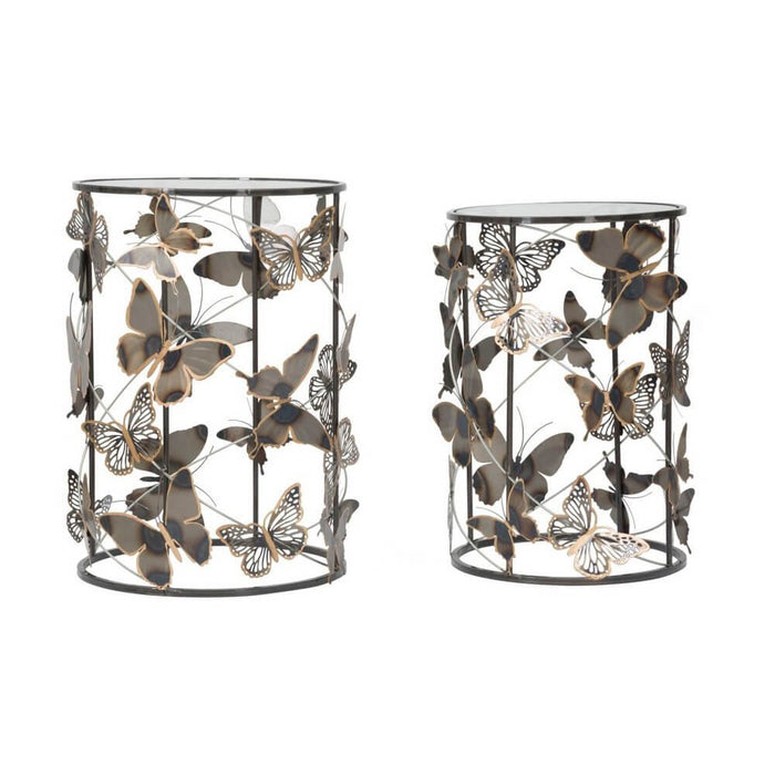 Tavolini Coppia Motivo Farfalle cm 41,3X55 - 35X50,3 - FARFALLEOPPIA