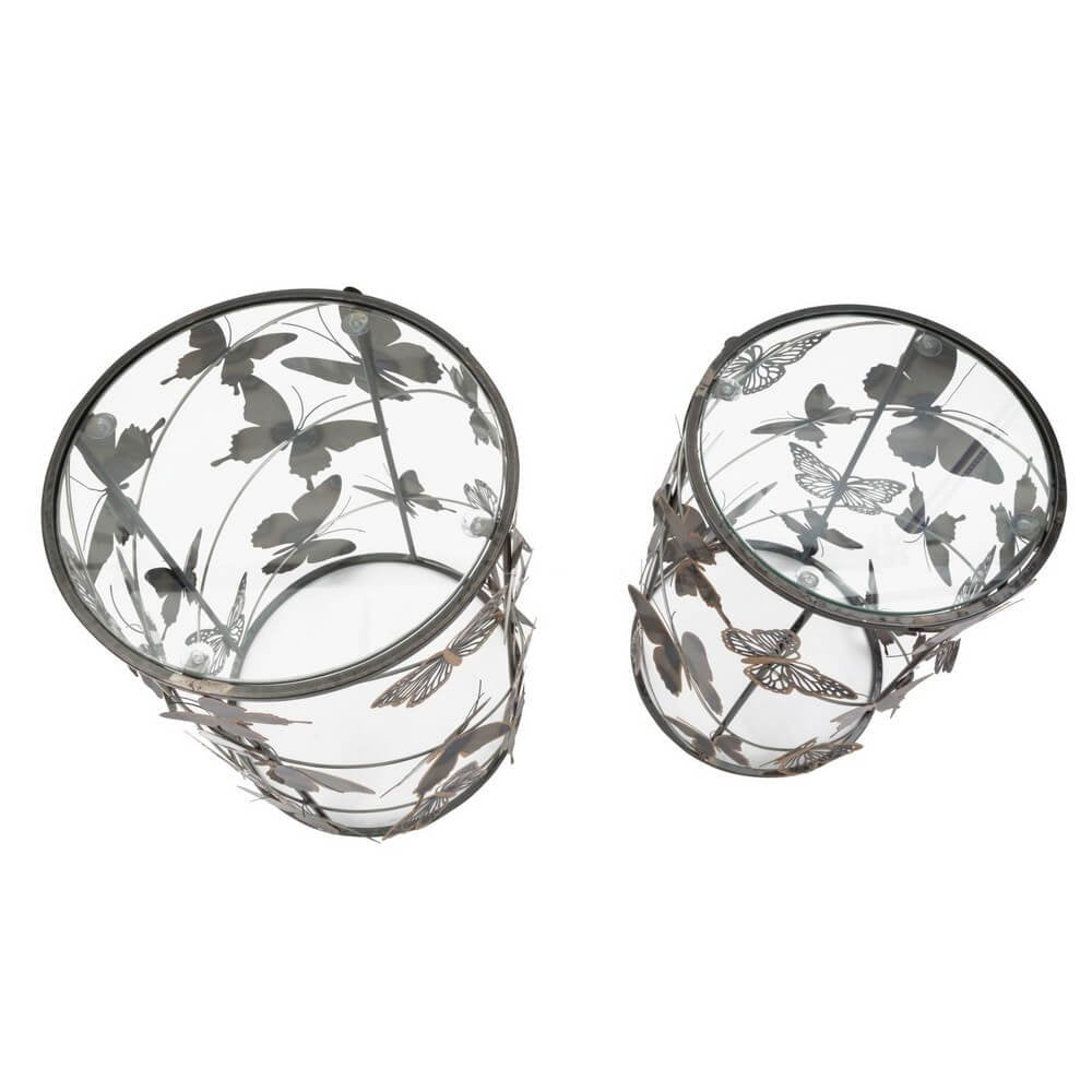 Tavolini Coppia Motivo Farfalle cm 41,3X55 - 35X50,3 - FARFALLEOPPIA