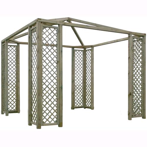 Gazebo Da Giardino Mod. Lasa In Legno Impregnato Senza Telo Cm.300X300Xh.230 Ca.