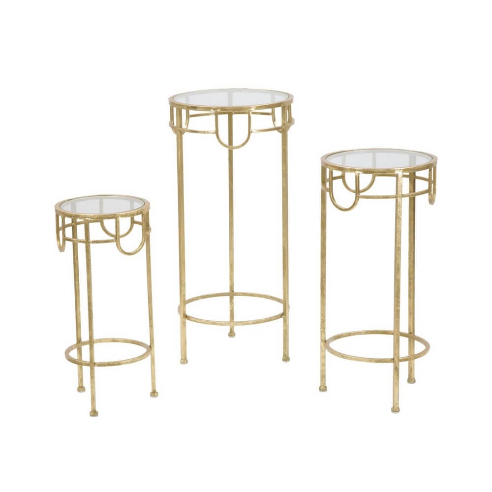 Set Tavolino Dorato 3 PZ cm diam 33X70 - 28X60 - 23X50 - GOLD 3 PZ