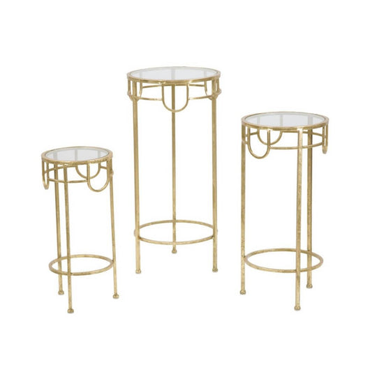 Set Tavolino Dorato 3 PZ cm diam 33X70 - 28X60 - 23X50 - GOLD 3 PZ