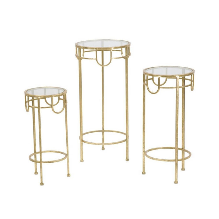 Set Tavolino Dorato 3 PZ cm diam 33X70 - 28X60 - 23X50 - GOLD 3 PZ