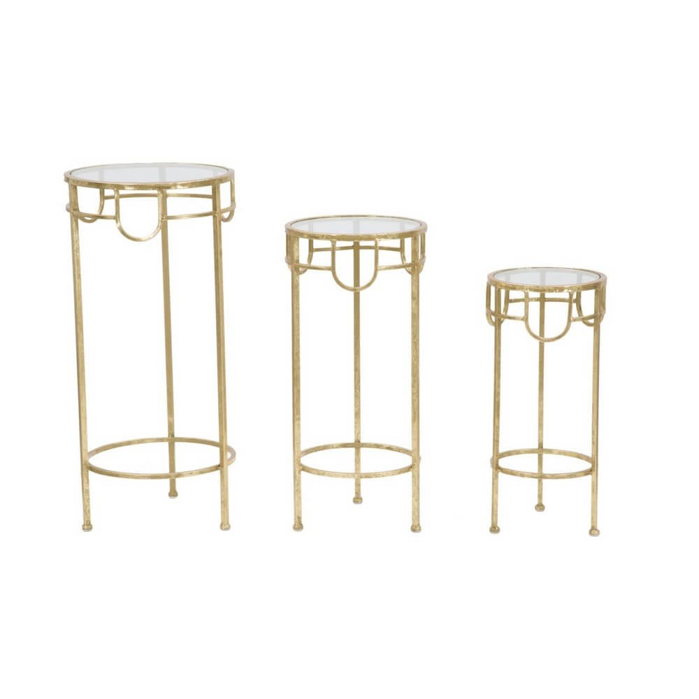 Set Tavolino Dorato 3 PZ cm diam 33X70 - 28X60 - 23X50 - GOLD 3 PZ