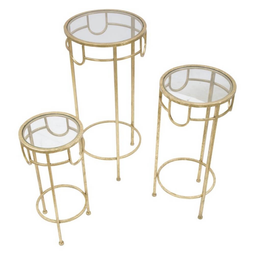 Set Tavolino Dorato 3 PZ cm diam 33X70 - 28X60 - 23X50 - GOLD 3 PZ