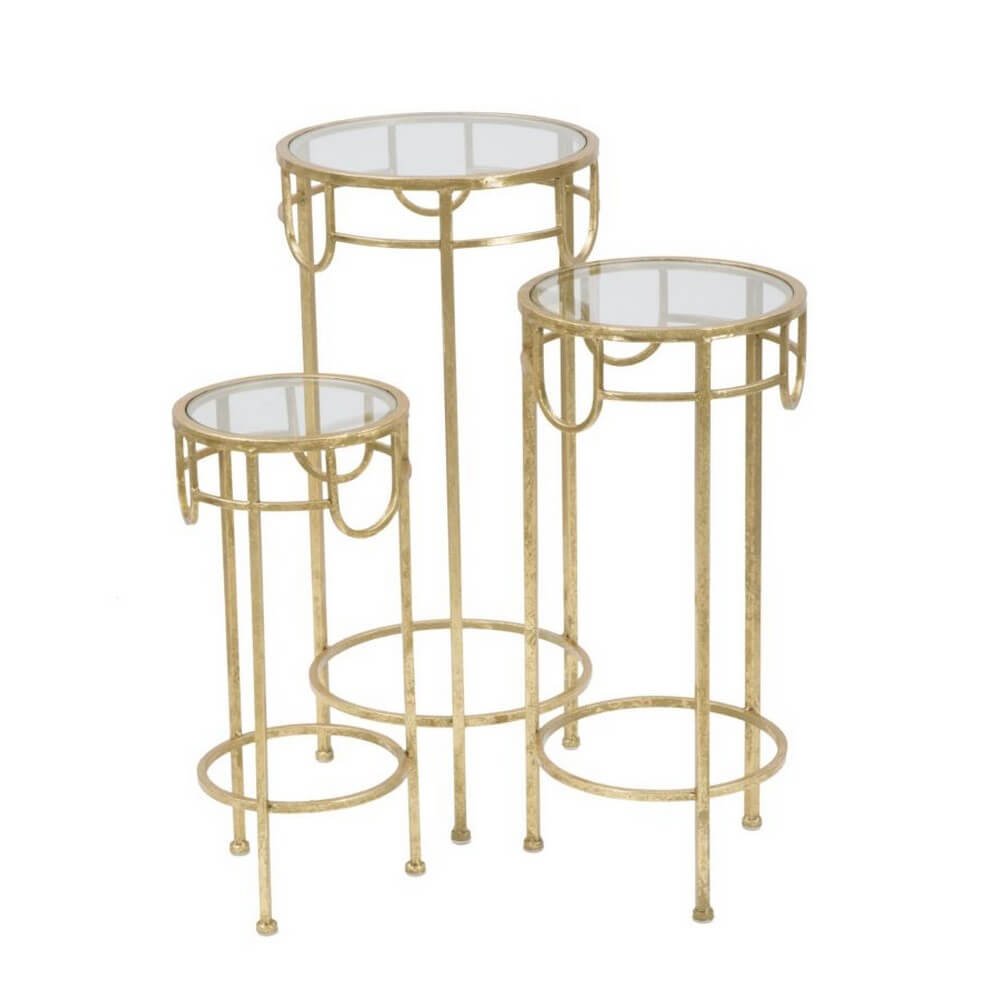 Set Tavolino Dorato 3 PZ cm diam 33X70 - 28X60 - 23X50 - GOLD 3 PZ
