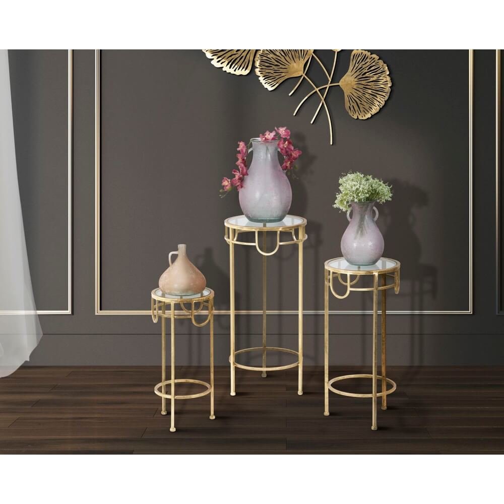 Set Tavolino Dorato 3 PZ cm diam 33X70 - 28X60 - 23X50 - GOLD 3 PZ