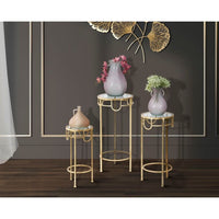 Set Tavolino Dorato 3 PZ cm diam 33X70 - 28X60 - 23X50 - GOLD 3 PZ
