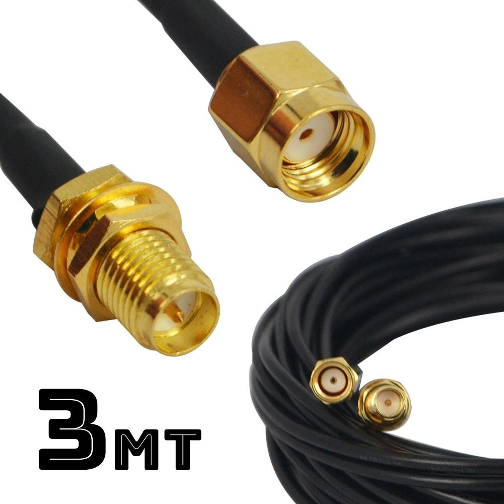 Trade Shop - Cavo Coassiale Prolunga Adattatore Da 3mt Per Antenna Wirelles Attacco M/f Sma -