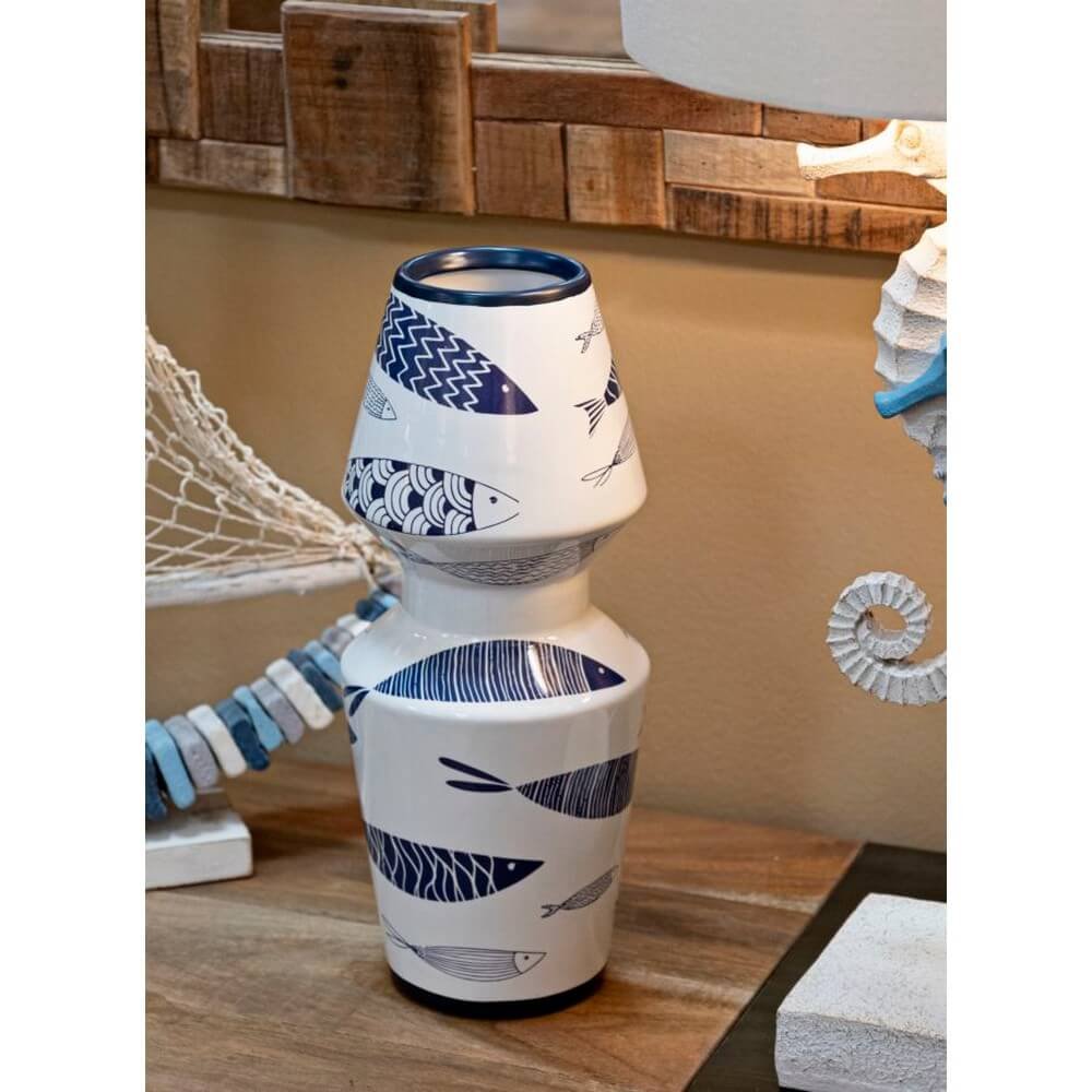 Vaso Ceramica Doppio Pesci cm diam 14X34 - FISH DOUBLE