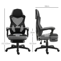 Vinsetto Sedia da Ufficio Ergonomica con Schienale Reclinabile, Poggiapiedi Retrattile, Altezza Regolabile, Grigio