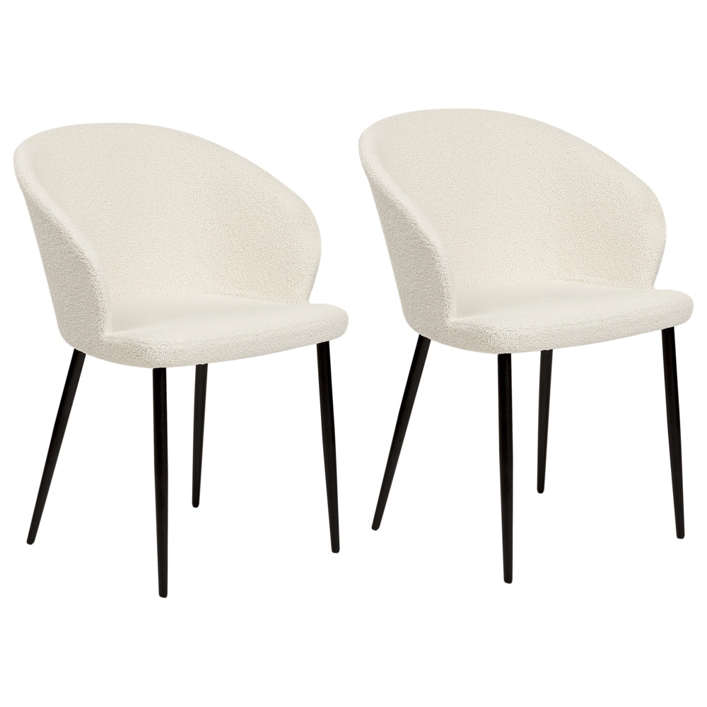 Set di 2 sedie da pranzo in tessuto bianco sporco imbottito con gambe nere Stile retrò Mobili per il soggiorno