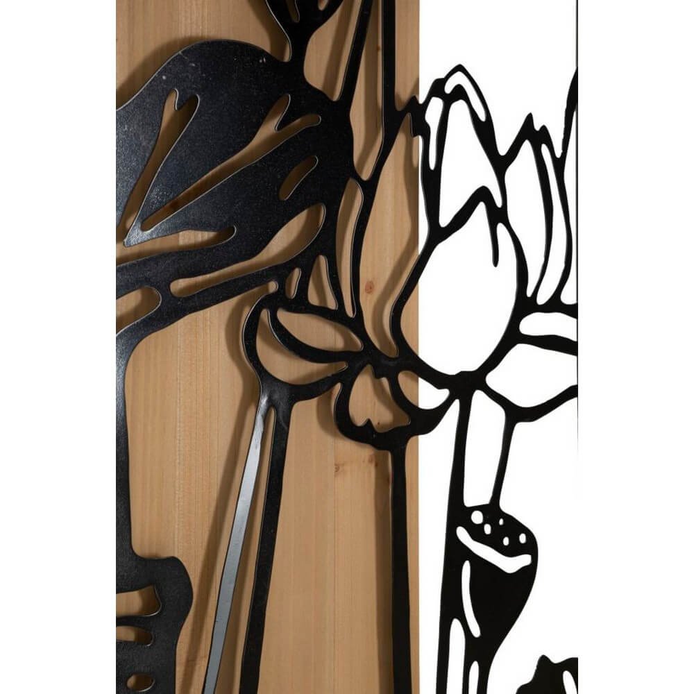 Decorazione Parete Fiore di Loto Ferro e Legno cm 60X2X90 - LOTUS