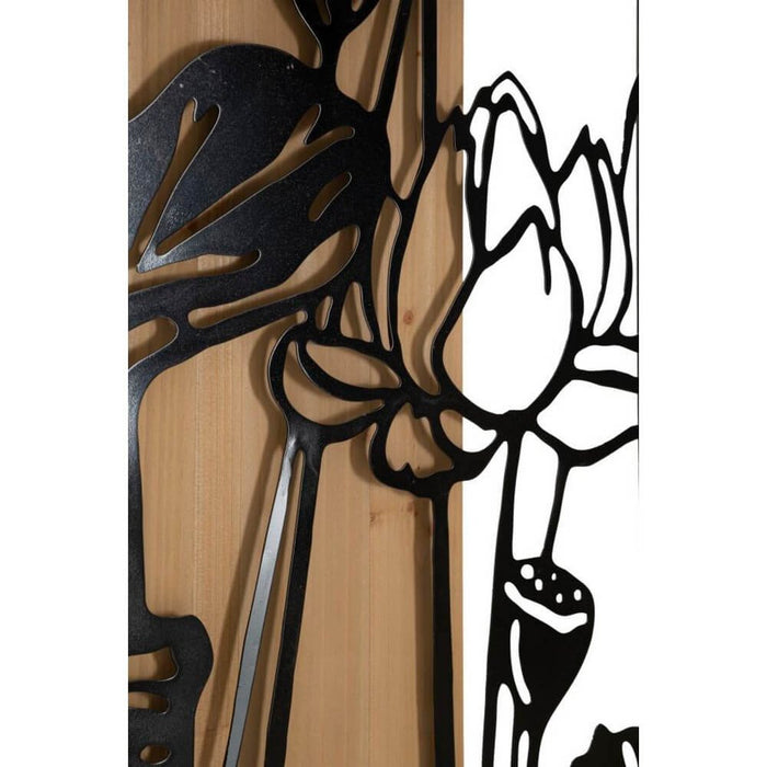 Decorazione Parete Fiore di Loto Ferro e Legno cm 60X2X90 - LOTUS