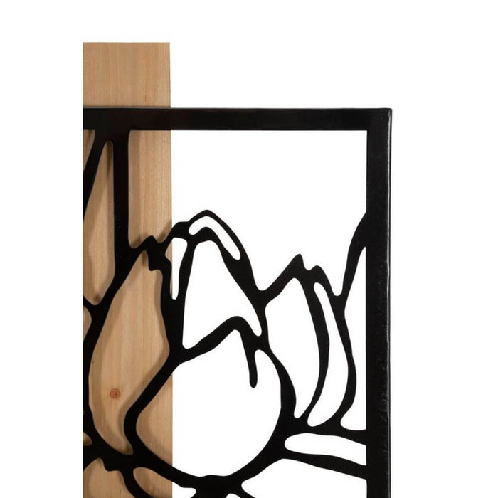 Decorazione Parete Fiore di Loto Ferro e Legno cm 60X2X90 - LOTUS