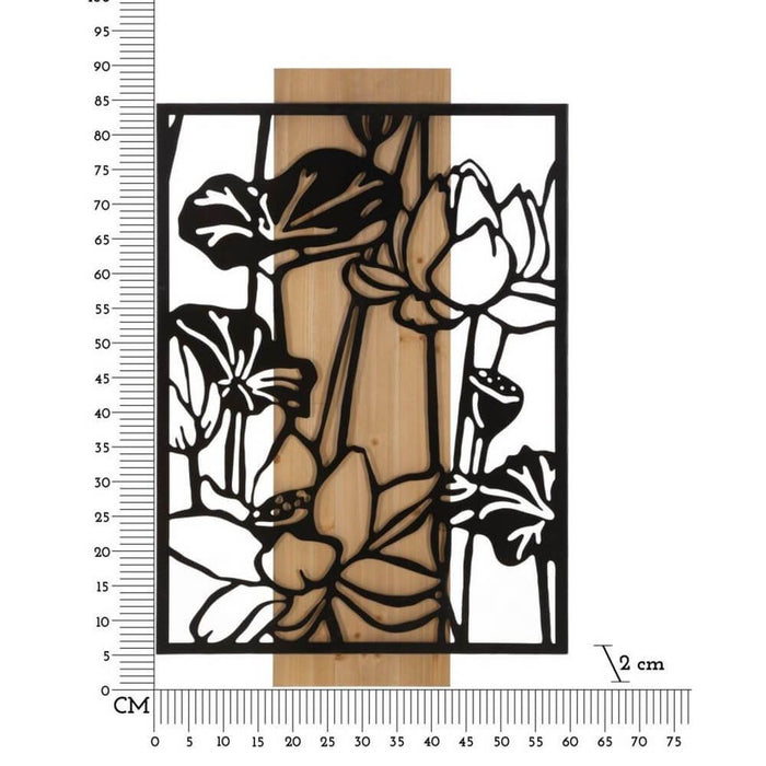 Decorazione Parete Fiore di Loto Ferro e Legno cm 60X2X90 - LOTUS