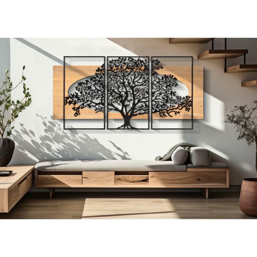 Decorazione Parete Albero Ferro e Legno Set 3 Pezzi cm 176X2X90 - TREE