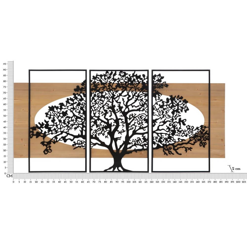 Decorazione Parete Albero Ferro e Legno Set 3 Pezzi cm 176X2X90 - TREE
