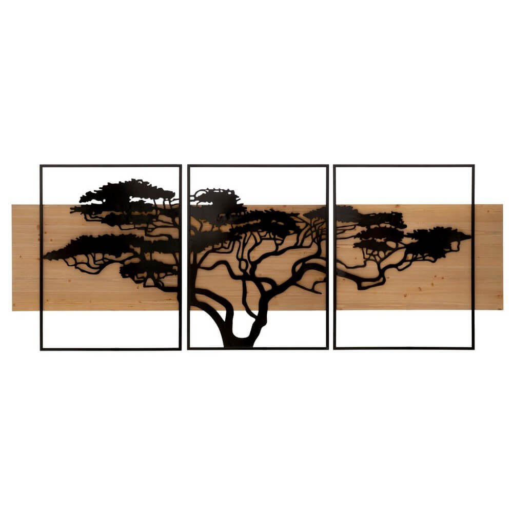 Decorazione Parete Set 3 Pezzi Ferro e Legno cm 204X2X80 - LAGOS