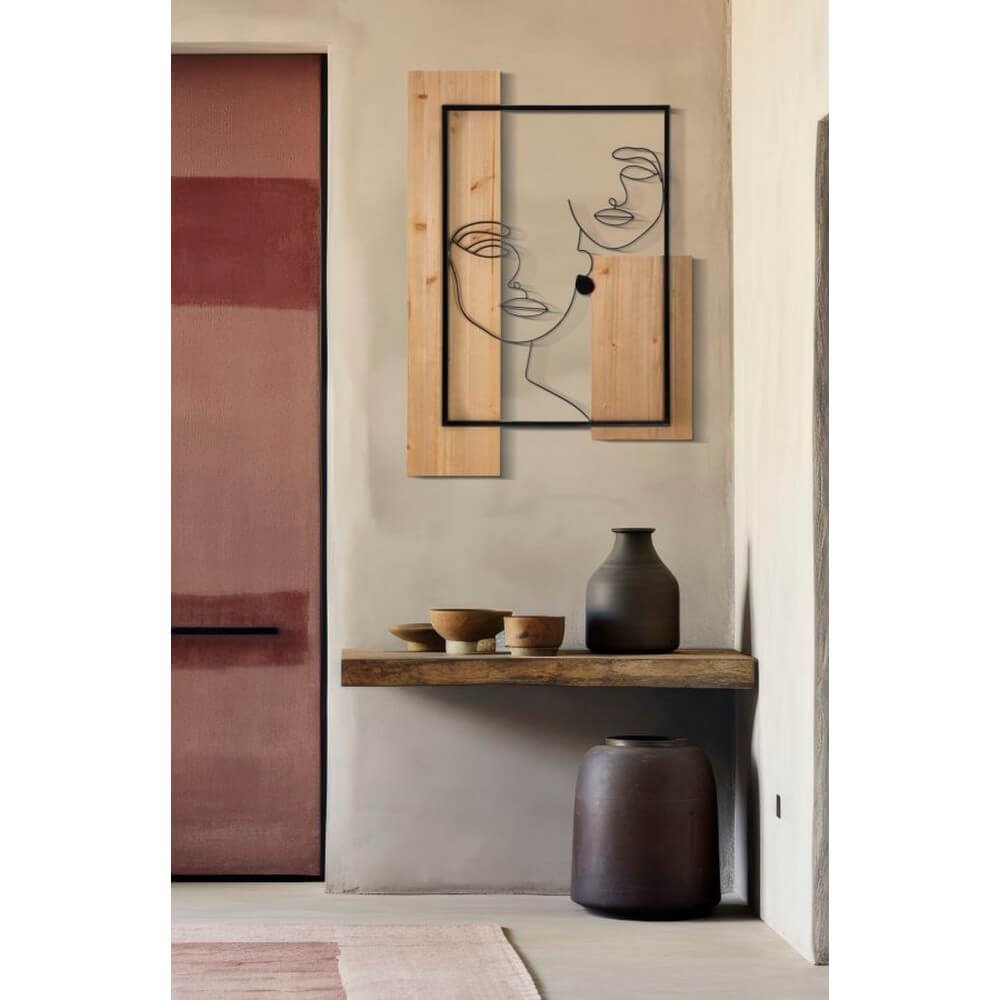 Decorazione Parete Muro Volti Ferro e Legno cm 63X2X90 - FACES