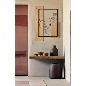 Decorazione Parete Muro Volti Ferro e Legno cm 63X2X90 - FACES