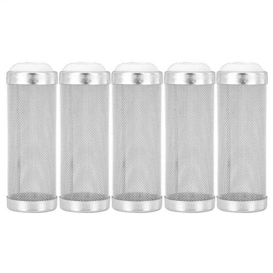 Filtro per Gamberi 5 Pezzi - Filtro in Acciaio Inossidabile - Protezione di Sicurezza - Filtro a Maglia per Acquario - Diametro Interno 12/16 mm - Lunghezza 7/8,7 cm - Filtro per Acquario