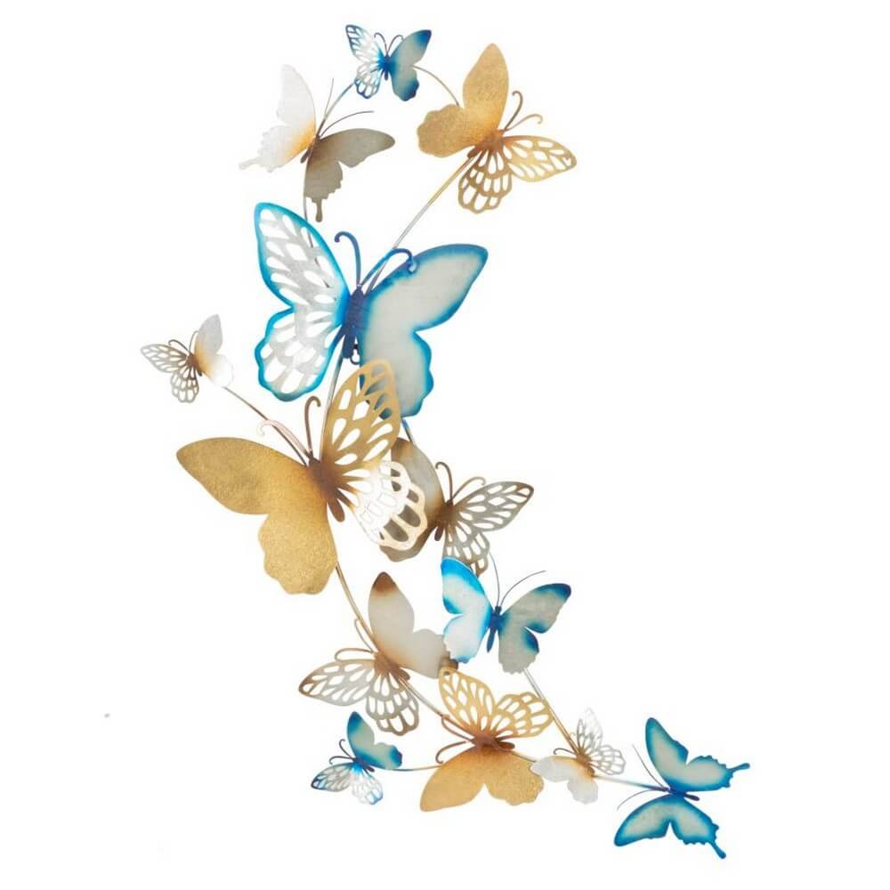 Decorazione Parete Muro Farfalle Orocm 59,5X4X111,5 - BUTTERFLIES ORO/CELESTE
