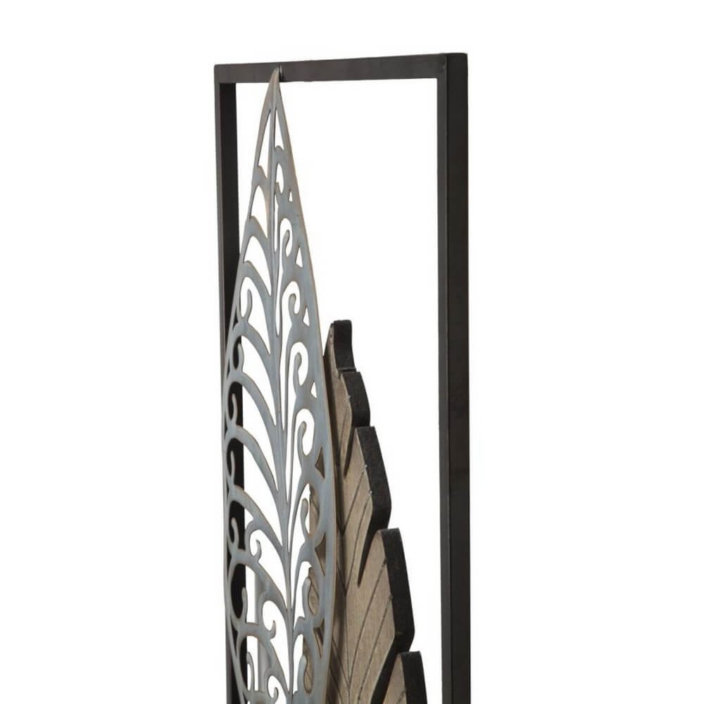 Decorazione parete ferro e legno foglie cm 30,5X2,5X99,5 - FOGLIA
